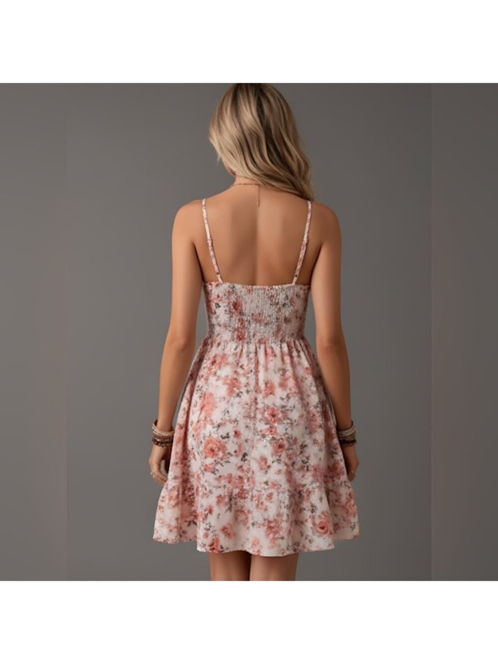 Floral Print Ruffle Hem Shirred Cami Dress - Picture 3 of 8